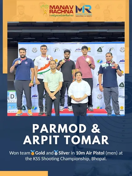 Podium success at the KSS Shooting Championship in Bhopal. Our shooters Parmod and Arpit Tomar with their team gold and silver medals in the 10m Air Pistol event.