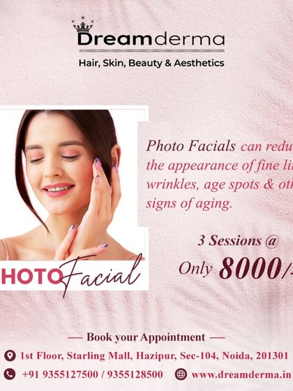 A client undergoing a Photo Facial. This treatment uses light to reduce fine lines, age spots, and other signs of aging, with multiple sessions available in a package.