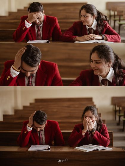 A series of playful classroom moments, from feigned frustration to shared secrets, perfectly capturing the nostalgia of a high school romance.