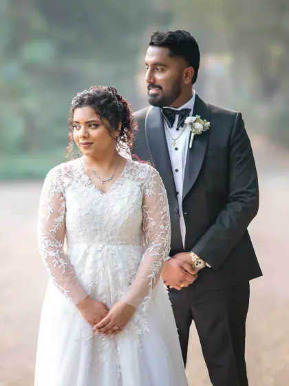A classic wedding portrait with a natural, relaxed feel. I guide couples into comfortable poses that allow their personalities to shine through.