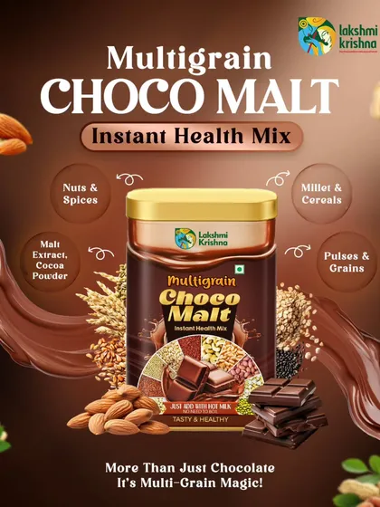 Our Multigrain Choco Malt is more than just a tasty chocolate drink. It's packed with the goodness of millets, cereals, nuts, and pulses, making it a healthy and delicious choice for kids and the whole family.
