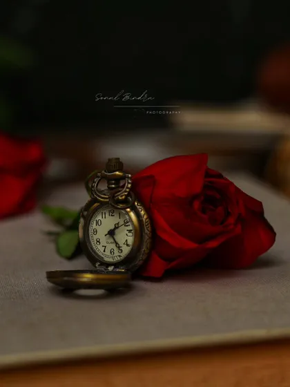 Love, much like this rose, shifts through seasons. This fine art photograph of a vintage clock and a deep red rose is my attempt to bottle up fleeting emotions and the idea that love transforms, becoming stronger with time.