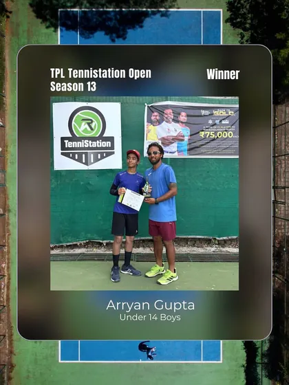 The moment of triumph for Arryan Gupta, winner of the Under 14 Boys category at the TPL TenniStation Open Season 13.