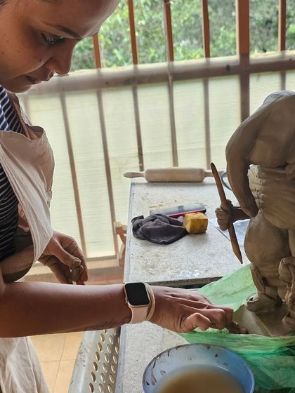 Glimpses from our Ganesha making workshops. You can see participants of all ages learning to sculpt, adding details, and bringing their beautiful idols to life under my guidance.