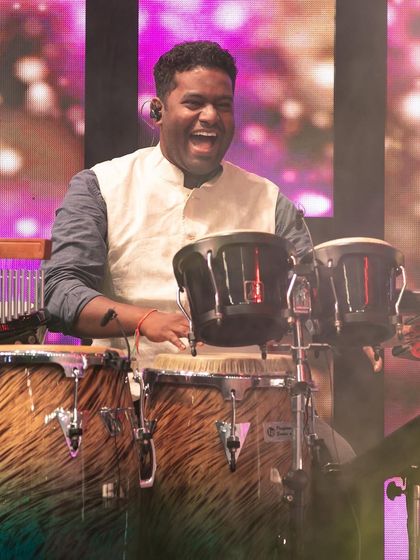 Our percussionist having a great time on stage at the Bengaluru Ganesh Utsava. His energy and skill bring so much life to our performances.