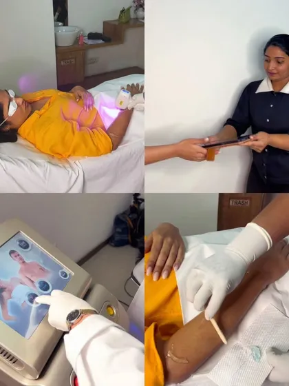 This shows the complete journey of a laser hair removal session at my clinic. It begins with a consultation, followed by precise settings on the Soprano ICE machine and the careful application of the laser for safe and effective results.