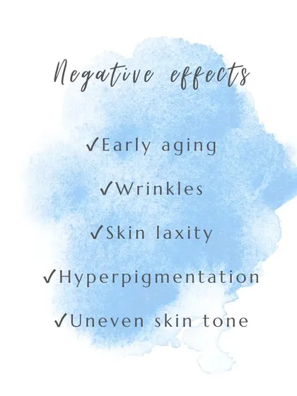 The negative effects of chronic blue light exposure include contributing to early aging, wrinkles, skin laxity, and uneven skin tone or hyperpigmentation.