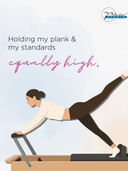 We believe in holding our planks and our standards equally high. This illustration of a plank on the reformer captures the strength and grace that Pilates cultivates.