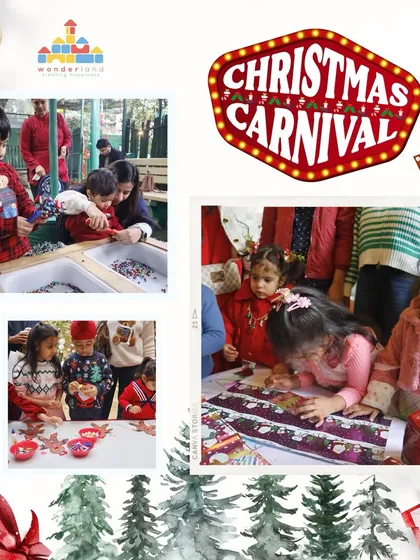 Our Christmas Carnival is filled with festive activities. Children engage in sensory play with colorful rice and Christmas-themed objects, while others decorate their own holiday crafts to take home.