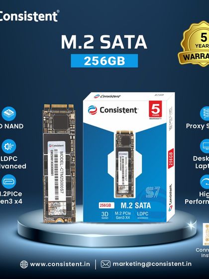Upgrade to faster boot times with our 256GB M.2 SATA SSD. Featuring 3D NAND and a Gen3 x4 interface, it delivers high performance and reliability for laptops and desktops, complete with a 5-year warranty.