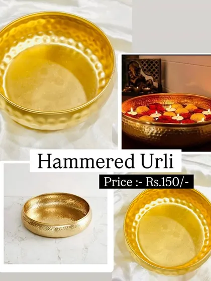 This simple yet elegant hammered gold urli is a versatile decor item for any occasion. Its classic design makes it perfect for creating a serene ambiance with floating candles or flower petals.