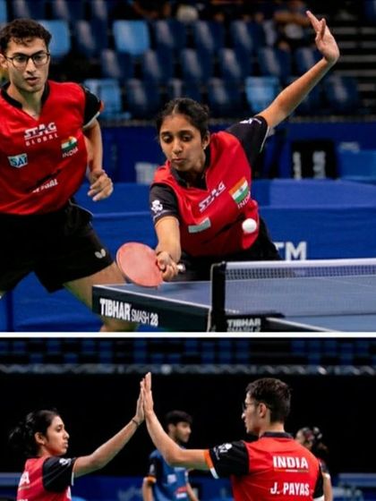 A collage celebrating Yashu's gold and silver medals at the WTT Contender in Rio.