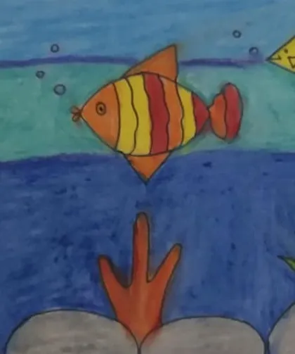 An underwater scene with colorful fish, full of life and movement.