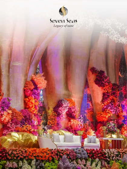 A breathtaking stage of vibrant, cascading florals. We use decor to create powerful focal points that leave a lasting impression on your guests.