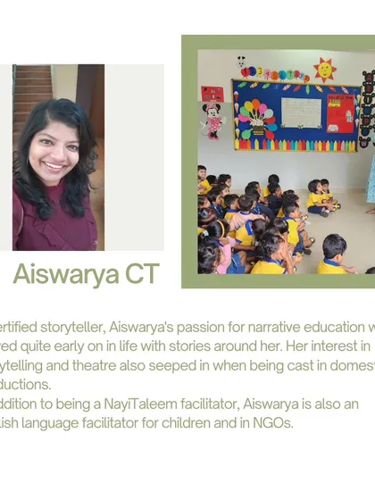 Meet Aiswarya CT, a certified storyteller with a passion for narrative education. Her interest in storytelling and theatre shines through in her engaging sessions for children.