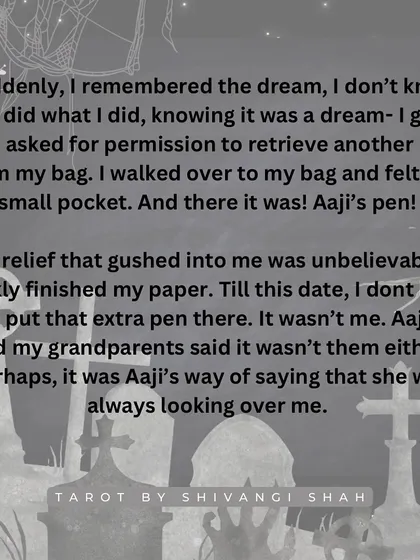 A heartwarming story of a grandmother visiting in a dream to leave an extra pen for an exam, which miraculously appears in real life.