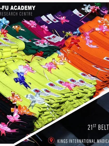 A colorful display of new belts ready for our 21st Belt Grading Ceremony. Each belt represents a new level of skill and commitment on the martial arts path.