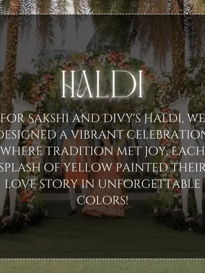 For this Haldi, we designed a vibrant celebration where tradition met joy. The quirky giraffe props added a touch of whimsy to the decor.