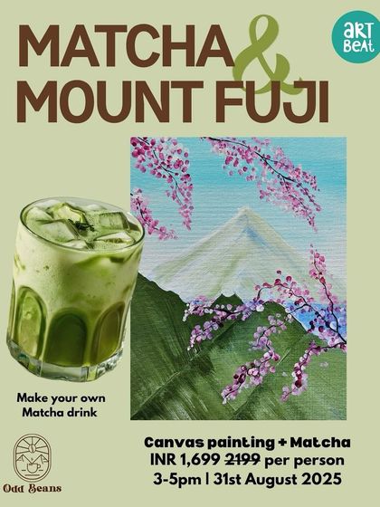 Announcing a unique collaboration: our Matcha & Mount Fuji canvas painting workshop with Odd Beans Cafe. Paint a serene landscape while making your own matcha drink.