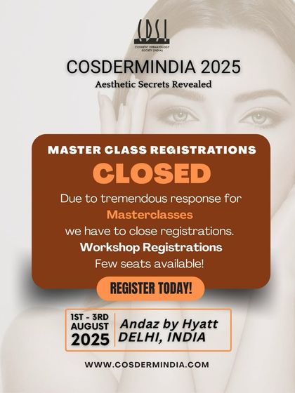 An update from COSDERMINDIA showing that masterclass registrations are closed due to a tremendous response. This is a testament to the high demand for quality training.