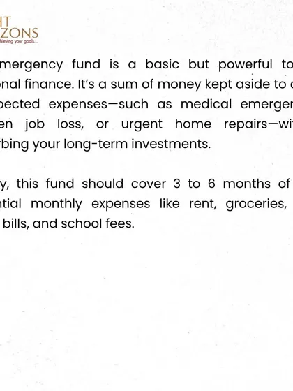 This slide from our bulletin defines an emergency fund as a sum of money set aside for unexpected expenses. We recommend this fund should ideally cover 3 to 6 months of essential monthly expenses.