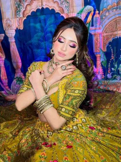 A soft and dreamy pose. The makeup is designed to look beautiful from every angle, capturing the happy spirit of the event.