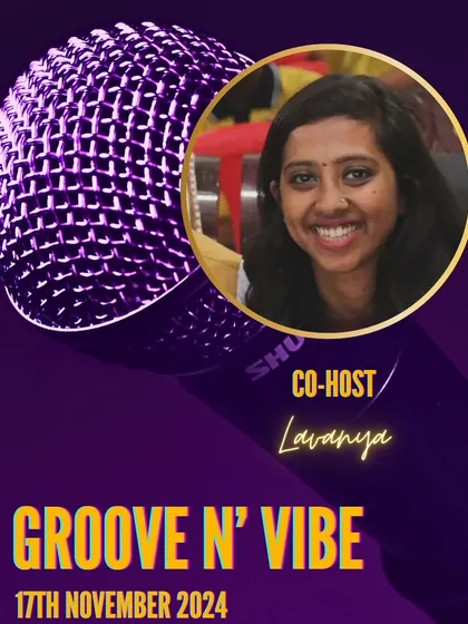 Introducing the co-host for our "Groove n' Vibe" open mic night. Our events are run by passionate volunteers who bring incredible energy and talent.