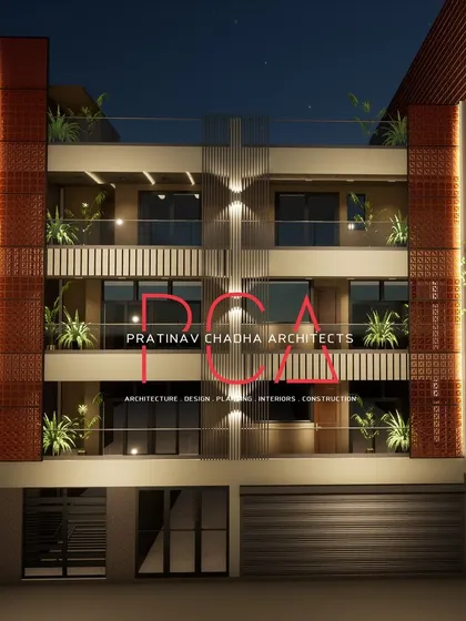 A facade development visualization for the Outram Lines project. This render explores a different configuration of terracotta jaalis and cladding.