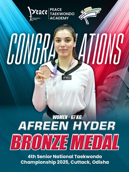 Afreen Hyder with her Bronze medal from the Senior National Taekwondo Championship in Cuttack, Odisha.