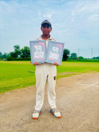Keep pushing, Rudraksh. Celebrating his achievement of playing 50 matches and taking 50 wickets.