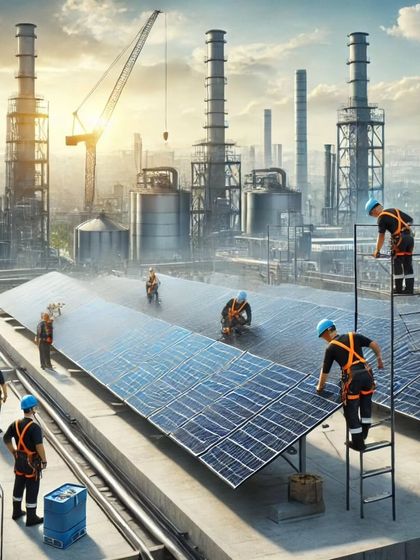 An aerial view of our team working on a massive industrial solar project. We have the expertise to handle installations of any scale, helping businesses achieve energy independence.