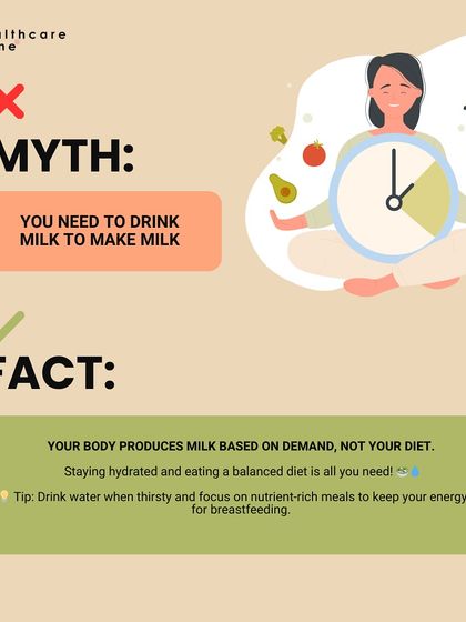 Myth: You need to drink milk to make milk. Fact: Your body produces milk based on demand, not your diet. Staying hydrated and eating well is what you need.