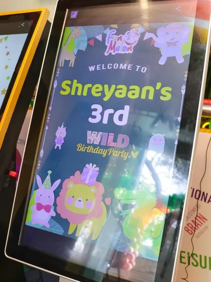 A personalized welcome for the birthday boy. We offer custom digital welcome screens to make your child feel special from the moment they and their guests arrive.