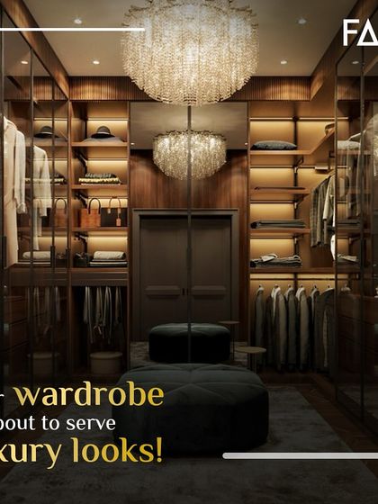 Your wardrobe is about to serve luxury looks. This opulent walk-in closet, with its grand chandelier and plush ottoman, is designed to be the ultimate personal styling space. It’s where you begin and end your day in complete elegance.