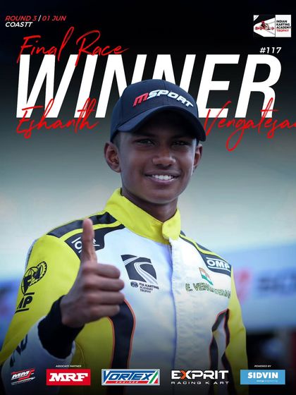 Eshanth Vengatesan wins the final round of the Indian Karting Academy Trophy 2025.