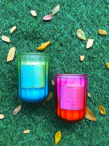 Our curated candles, like the Vintage Gardenia and Magnolia Peach, are chosen to create a warm and inviting atmosphere.