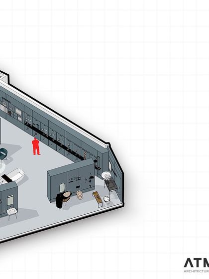 Another detailed section of the plan, this drawing helps visualize the scale and relationship between the display walls and the open floor space.