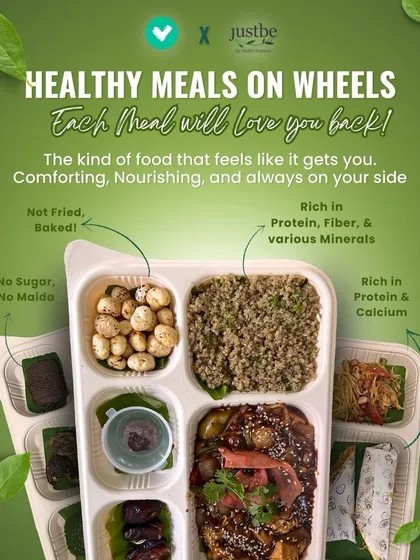 Our 'Meals on Wheels' subscription is for anyone who wants to eat well without the stress. Each meal is plant-based, gluten-free, and packed with everything you need to feel energized. We never fry our food and use no refined sugar or maida, so you can enjoy every bite knowing it's food that truly loves you back.