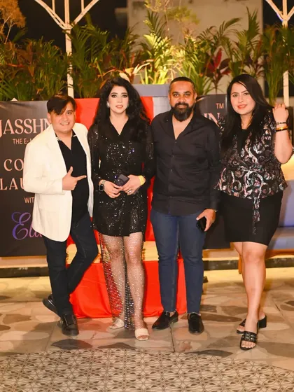 Posing with fellow creatives and friends at the Jasshn magazine cover launch. The fashion industry is built on collaboration and community.