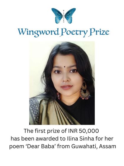 Meet our first prize winner, Ilina Sinha from Assam. Her poem 'Dear Baba' won her 50,000 Rupees and a book deal. Ilina is a PhD student who writes in both English and the endangered language Bishnupriya Manipuri, showing the diverse voices we aim to amplify.