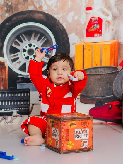 With a wrench in each hand, this little mechanic is ready for any job. It's a fun and strong pose that shows off his personality.