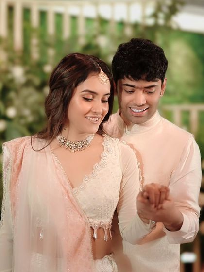 The couple sharing a dance and a private moment after their engagement ceremony.