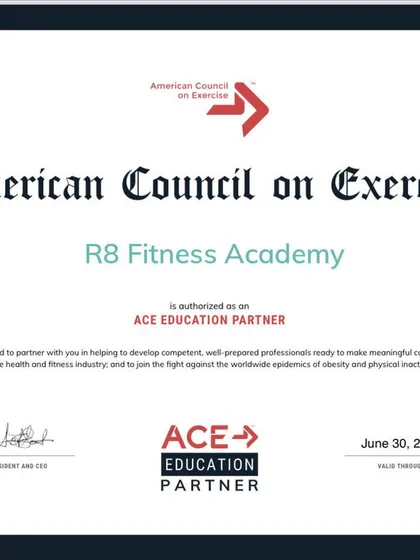 We are a fully authorized ACE Education Partner. This official partnership means our program is recognized by the American Council on Exercise for providing top-quality education to prepare competent fitness professionals.