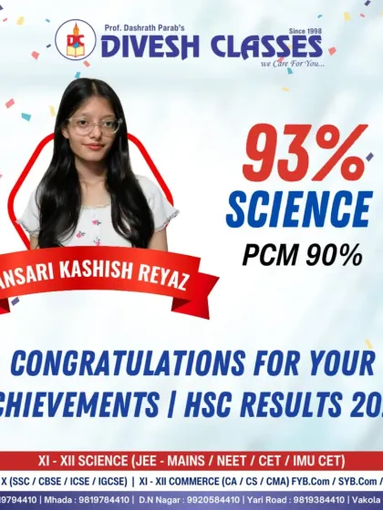 A huge congratulations to Ansari Kashish Reyaz for scoring an incredible 93% in Science, including 90% in PCM. Her hard work is an inspiration to all our science stream aspirants.
