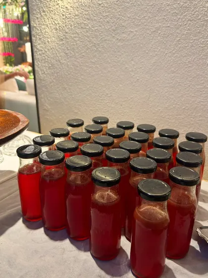 Freshly bottled welcome drinks, ready for guests to arrive. It's the small, thoughtful details that elevate an event.