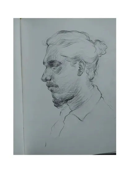 A graphite portrait sketch from my sketchbook, done during a studio session. These quick studies are crucial for capturing likeness and expression.