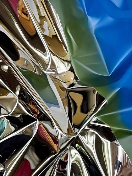 A detail shot of "M130" focusing on the contrast between the reflective and colored surfaces.