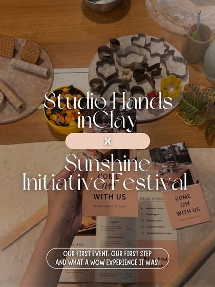 An image from our first event stall, showing our setup with tools, stamps, and a menu of our workshop offerings.