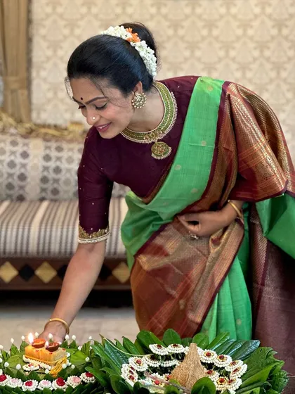 A final shot of the lamp lighting, a beautiful tradition that we are proud to be a part of through our sarees.