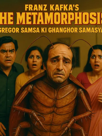 A poster for a fictional Indian adaptation of Kafka's 'The Metamorphosis'. This is a literary joke made visual, imagining a classic of world literature in a middle-class Indian setting.